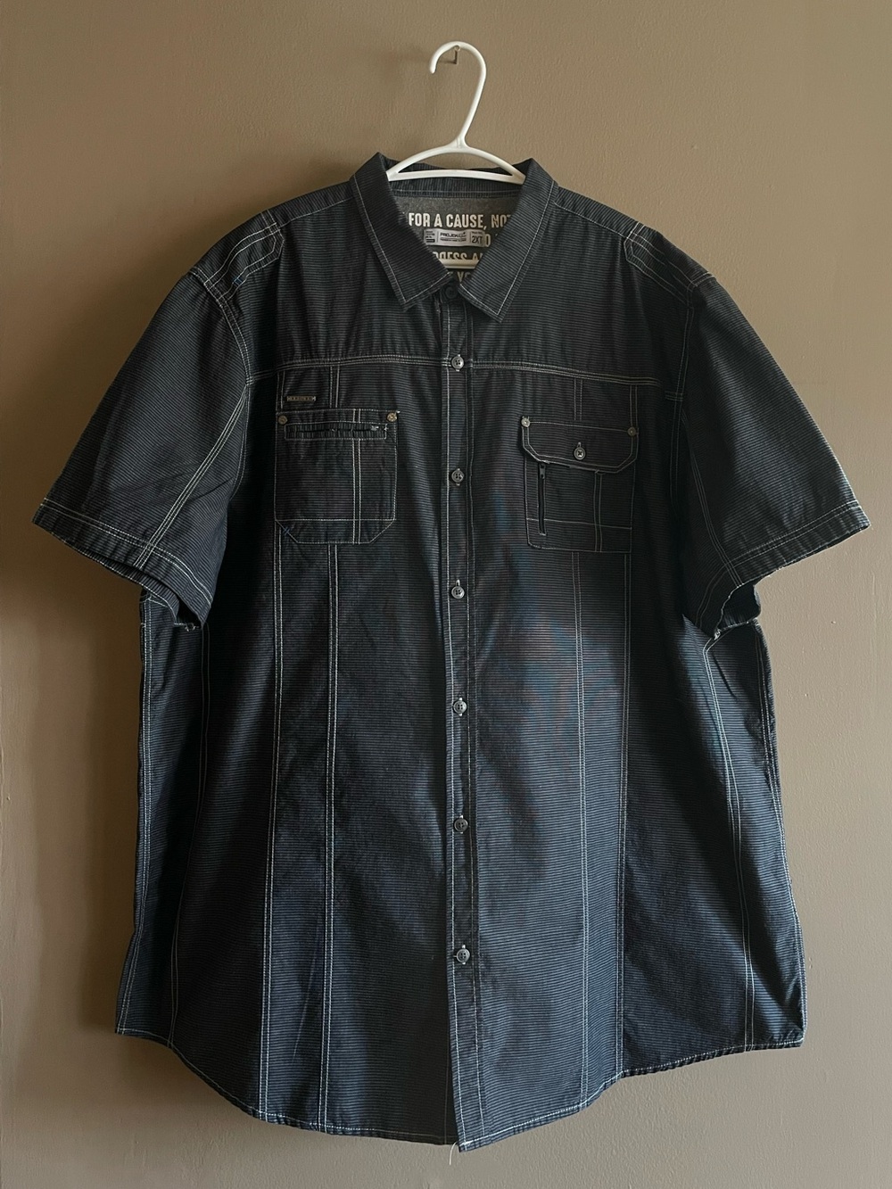 Projek Raw 100% Cotton Black & Grey Stripe Button-Up Shirt – 2XL Like New